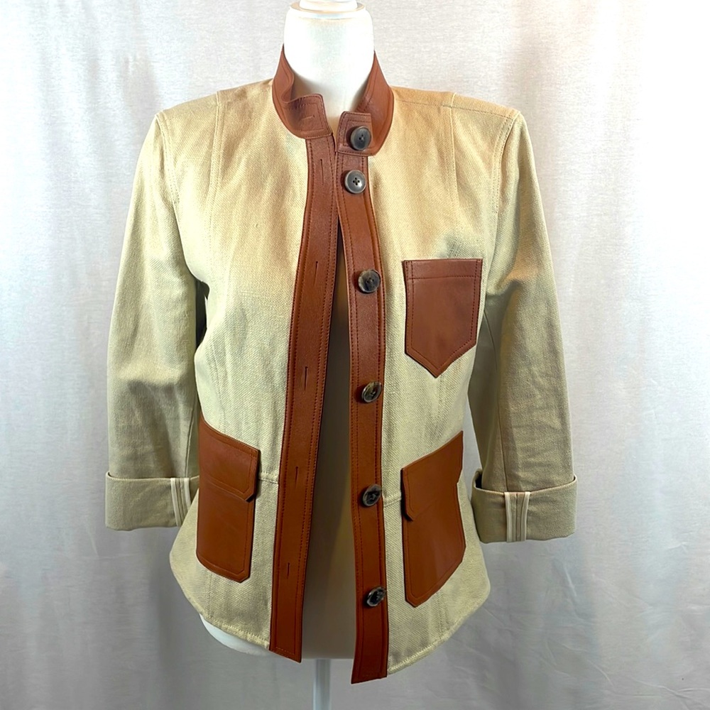 Tory Burch Leather trim linen blend jacket